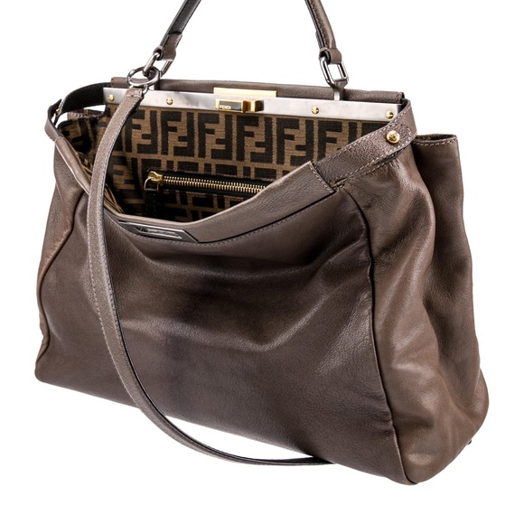 Grey Fendi “peek a boo” handbag with crossbody strap. - Picture 2 of 6